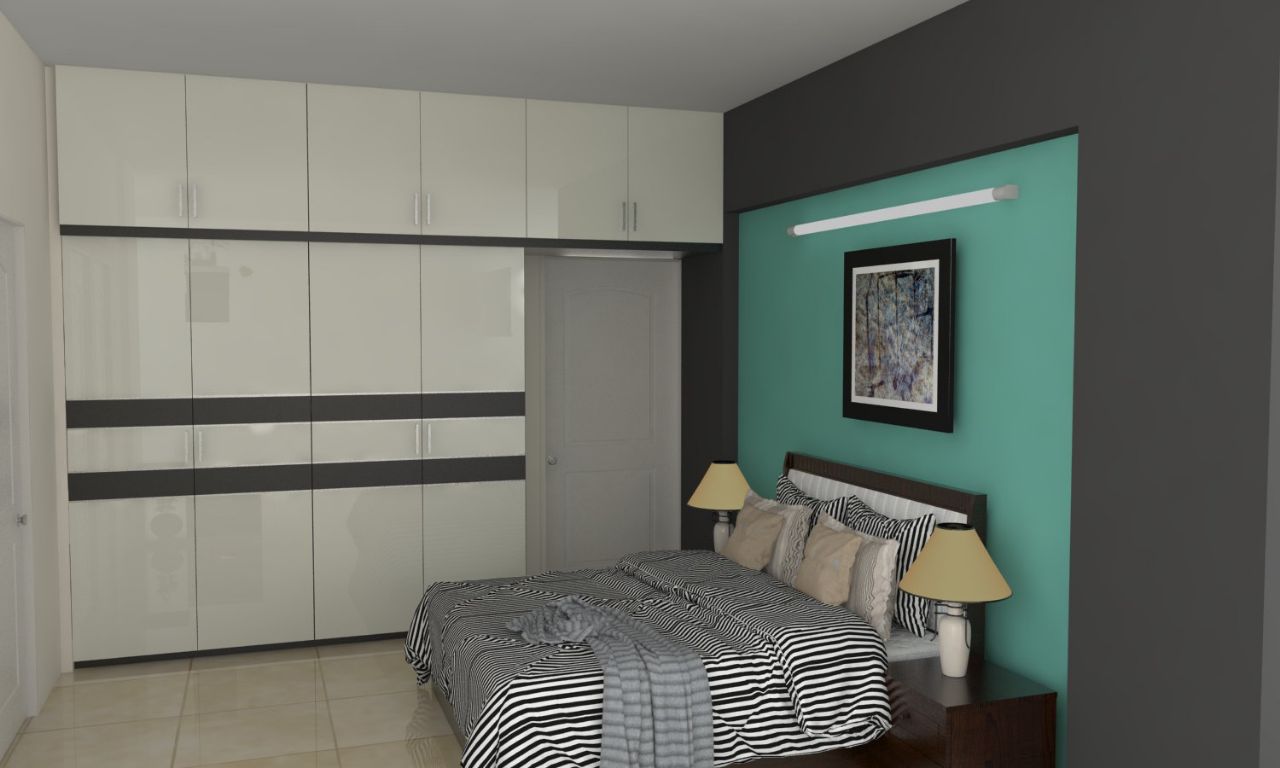 Master Bedroom with Green and Grey paint on the wall