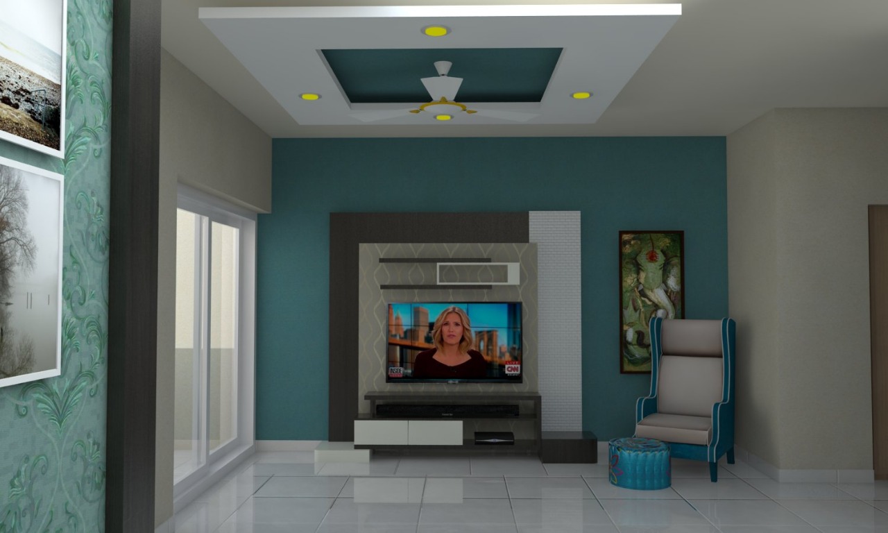 Living Room TV Unit and False Ceiling