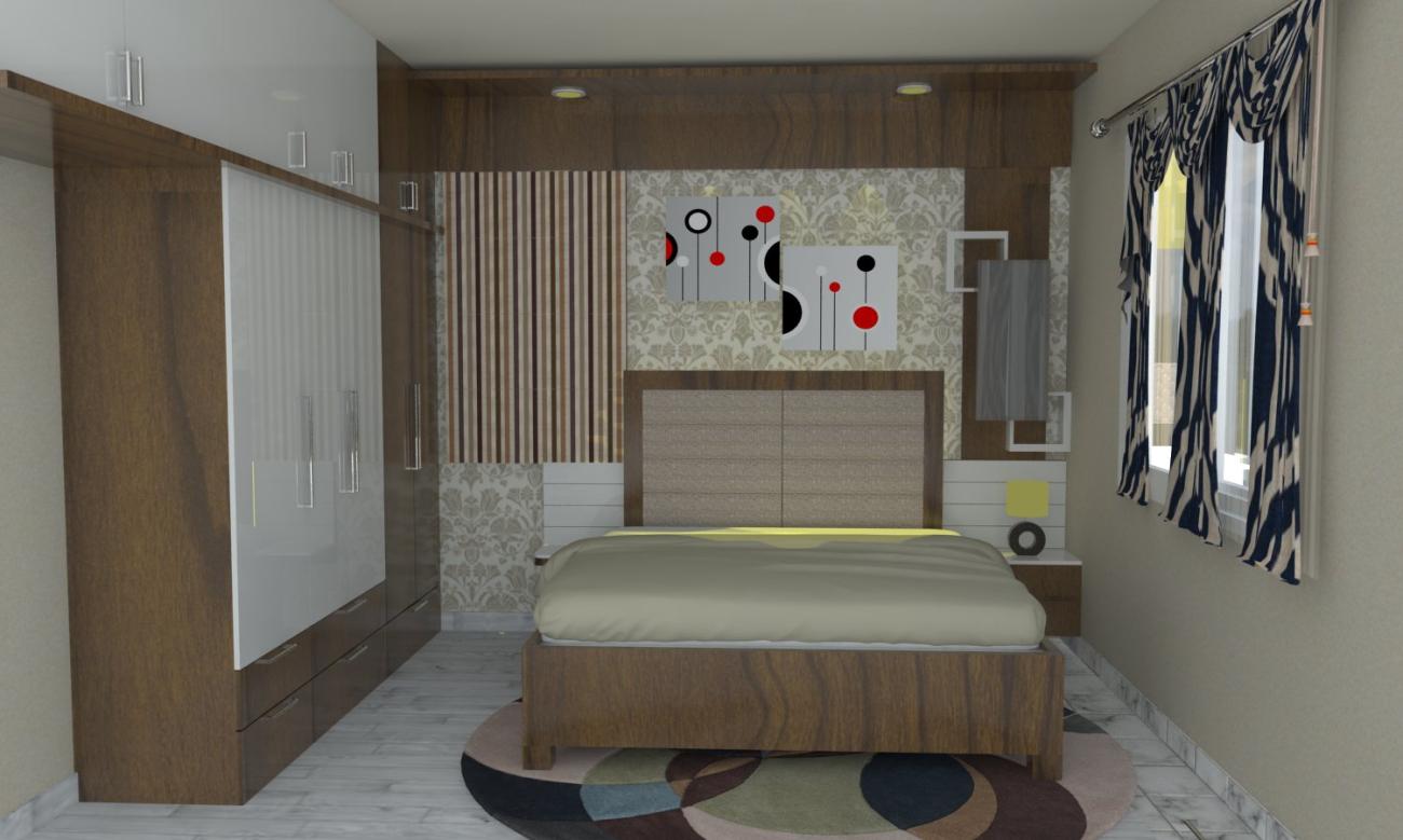 Master Bedroom- King Size Bed and Paneling with Ceiling Lights